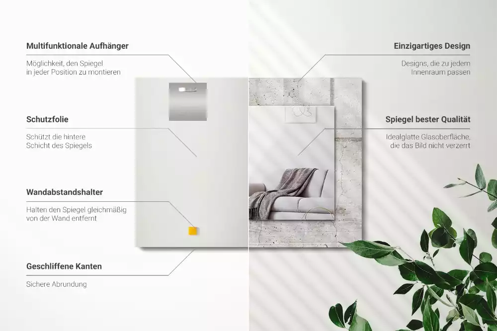 Miroir rectangulaire à cadre imprimé mur en béton fissuré