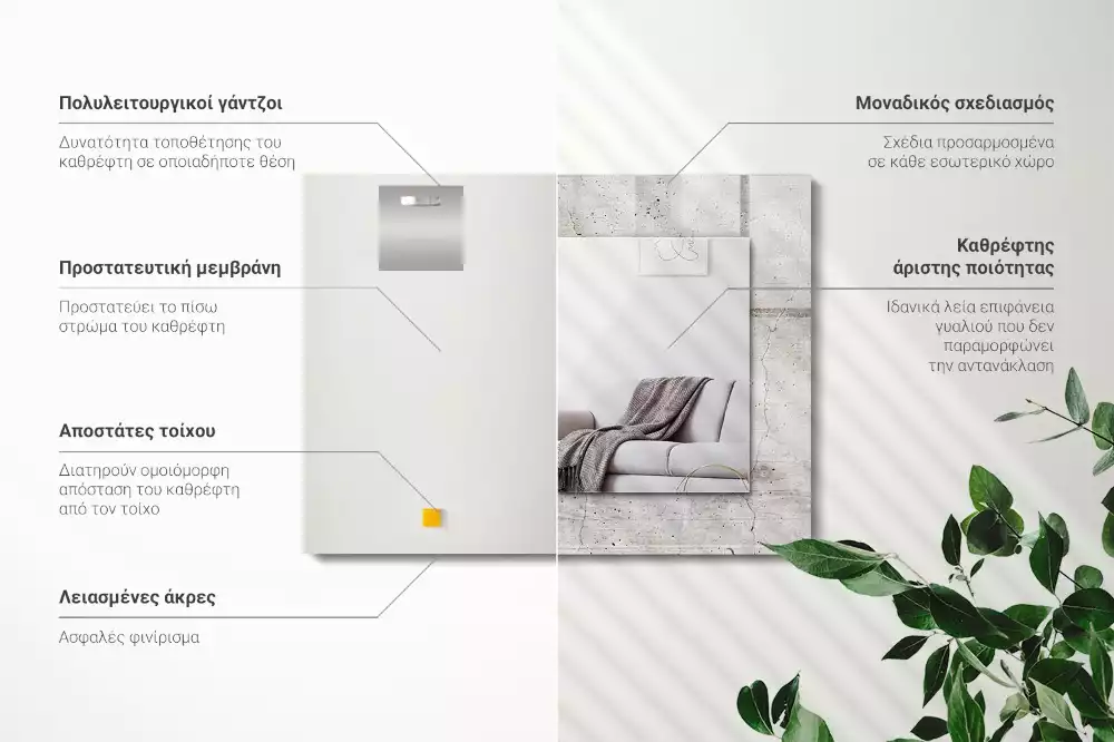 Miroir rectangulaire à cadre imprimé mur en béton fissuré