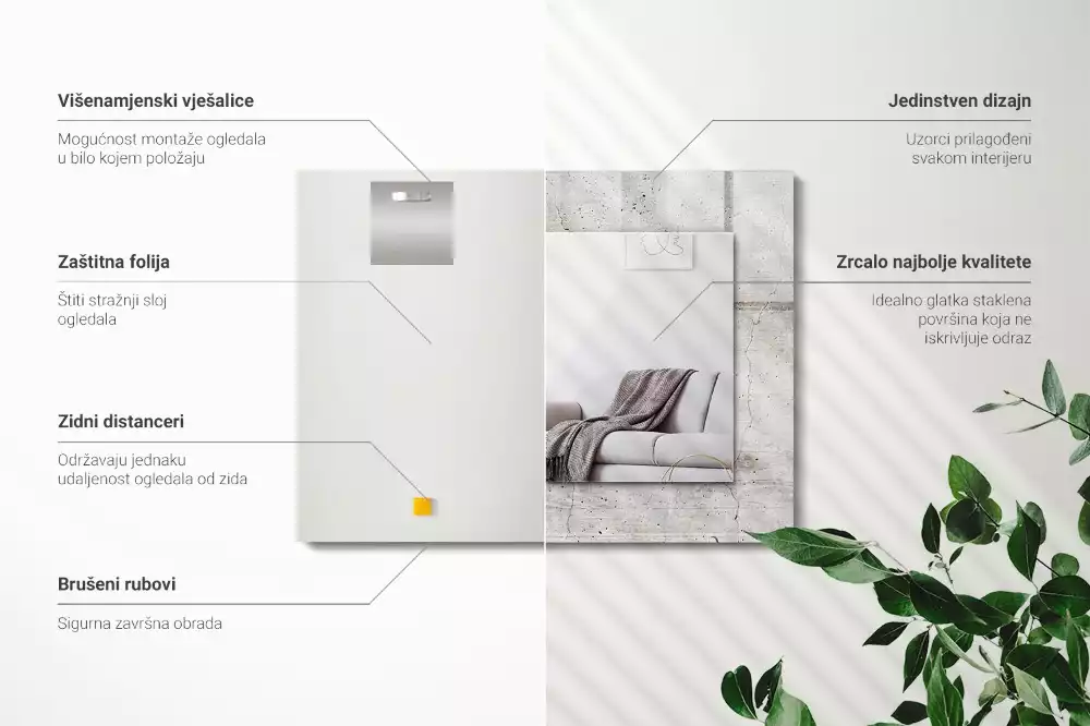 Miroir rectangulaire à cadre imprimé mur en béton fissuré