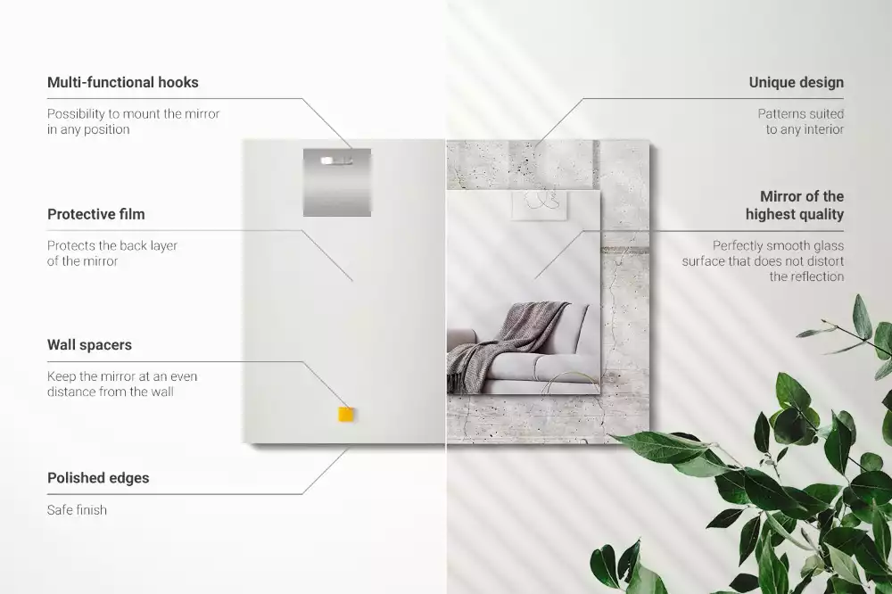 Miroir rectangulaire à cadre imprimé mur en béton fissuré