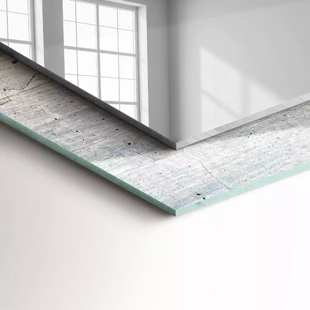 Miroir rectangulaire à cadre imprimé mur en béton fissuré