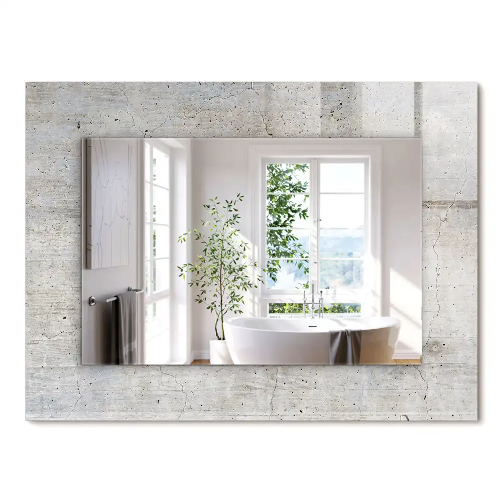 Miroir rectangulaire à cadre imprimé mur en béton fissuré