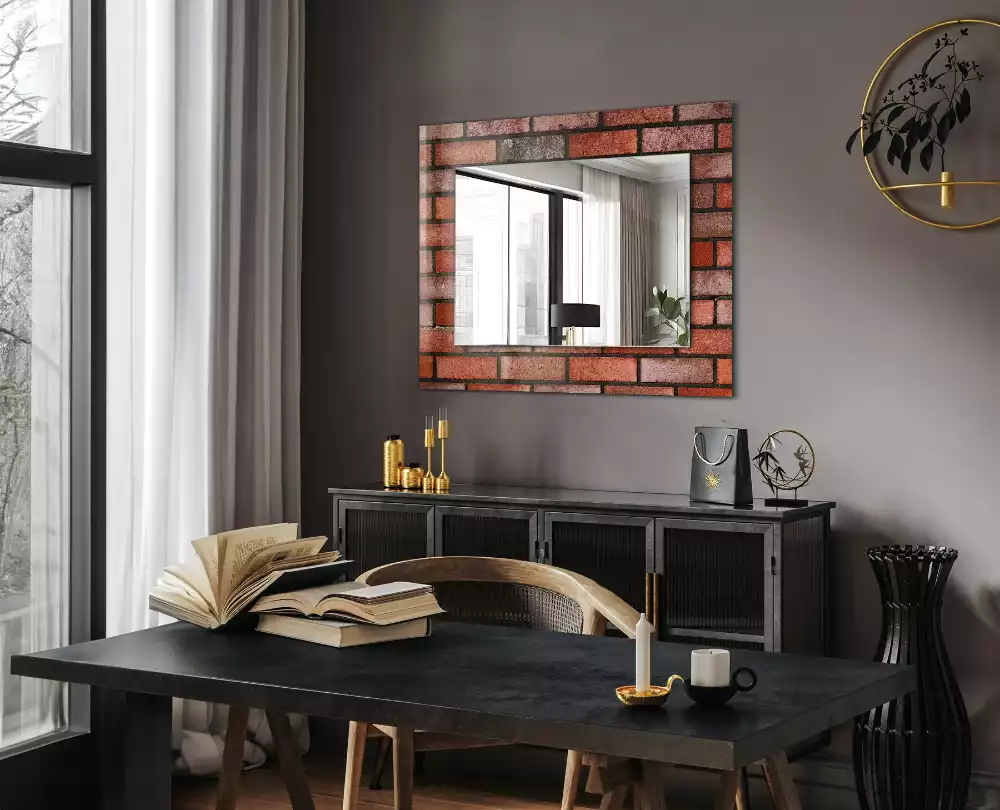 Miroir rectangulaire décoratif mur en briques rouges
