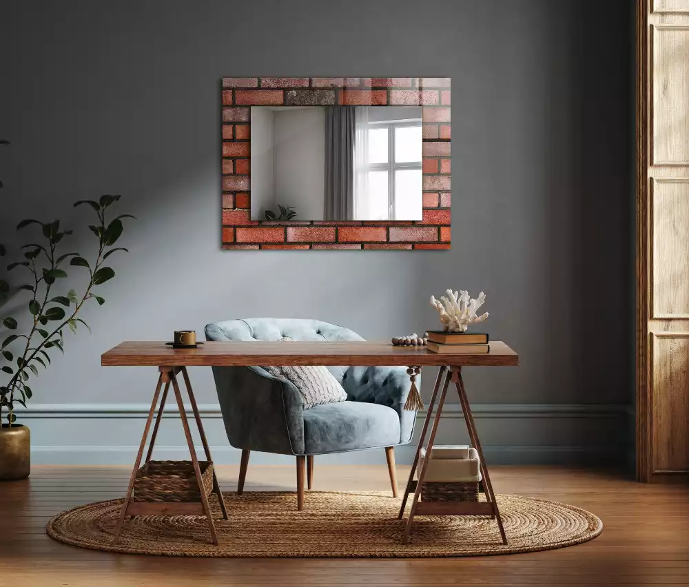 Miroir rectangulaire décoratif mur en briques rouges