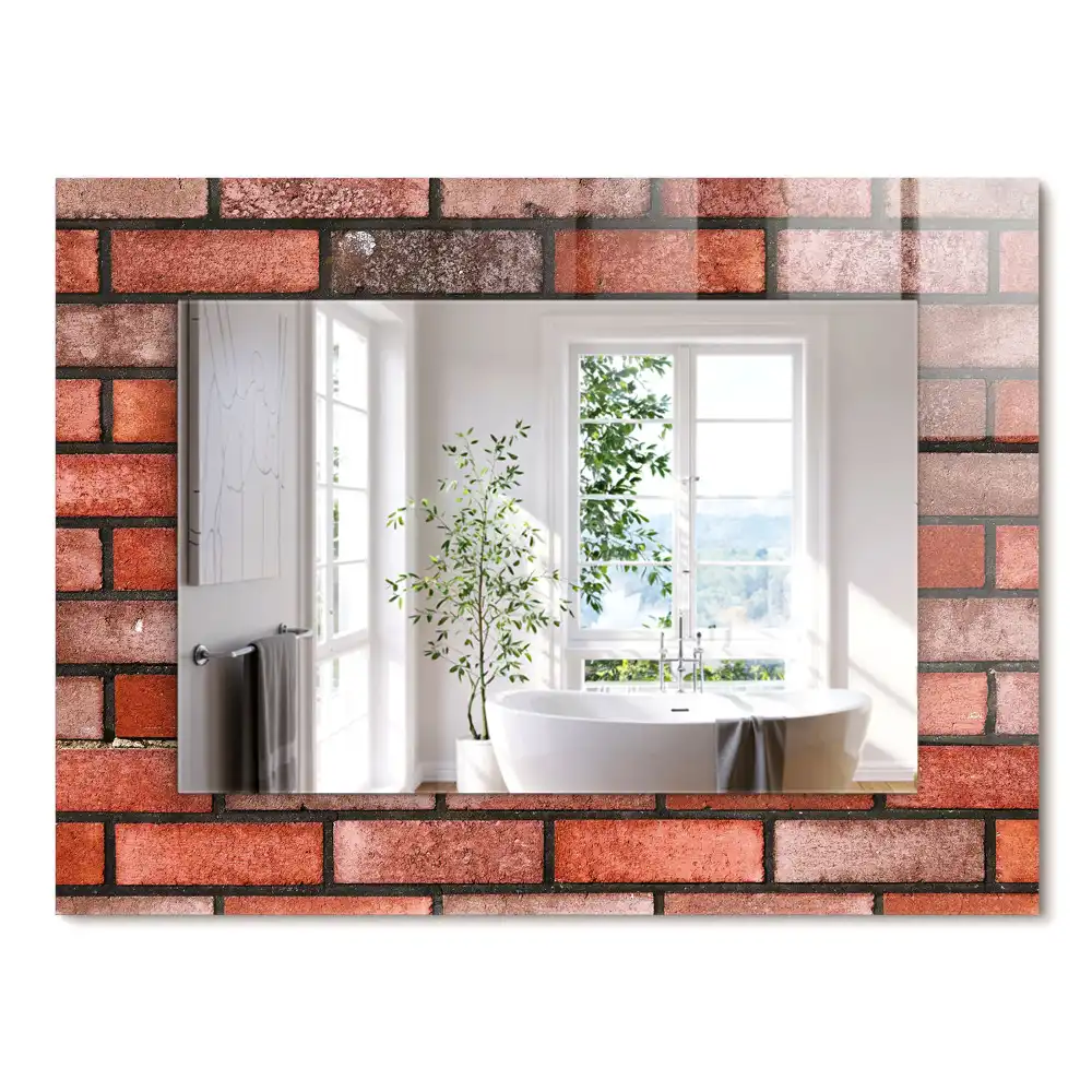 Miroir rectangulaire décoratif mur en briques rouges