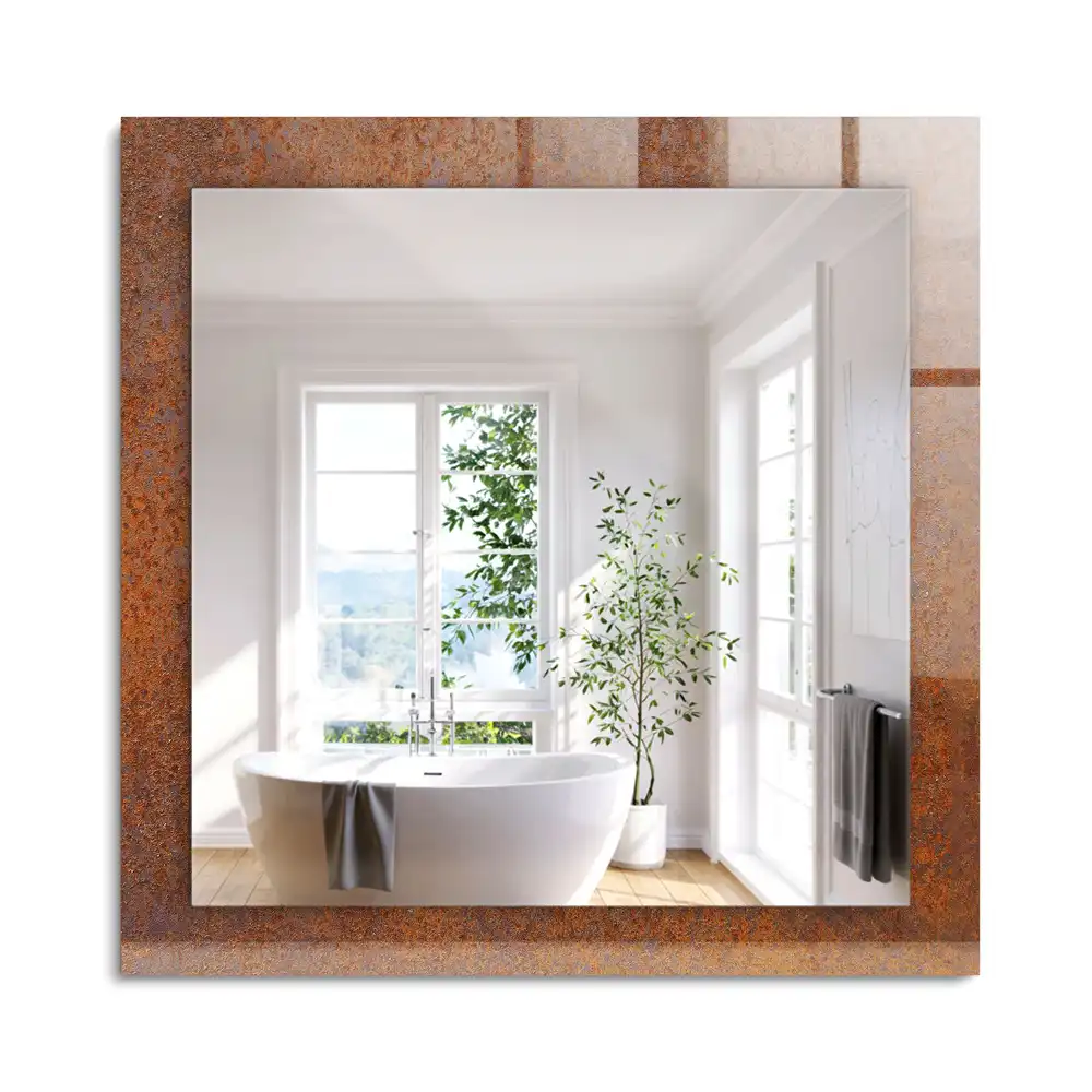 Miroir rectangulaire imprimé surface métallique rouillée