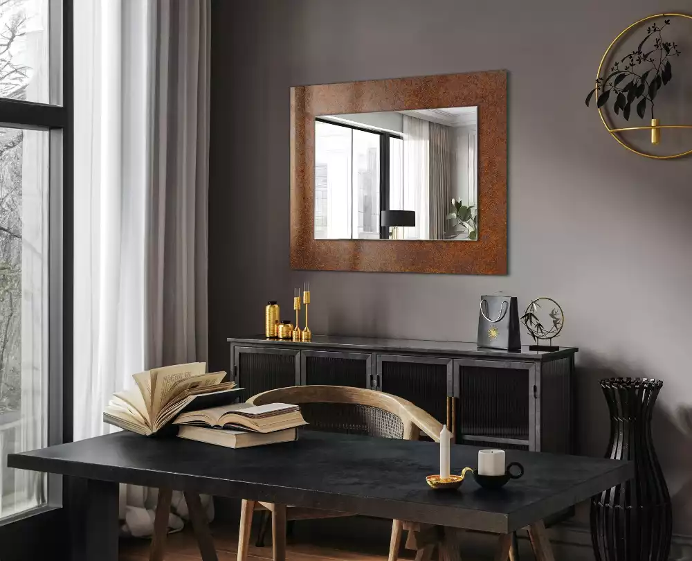 Miroir rectangulaire imprimé surface métallique rouillée
