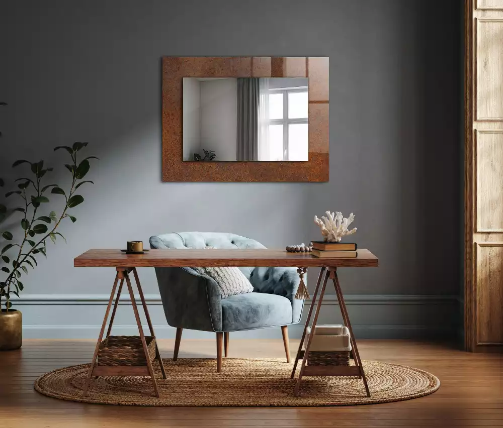 Miroir rectangulaire imprimé surface métallique rouillée