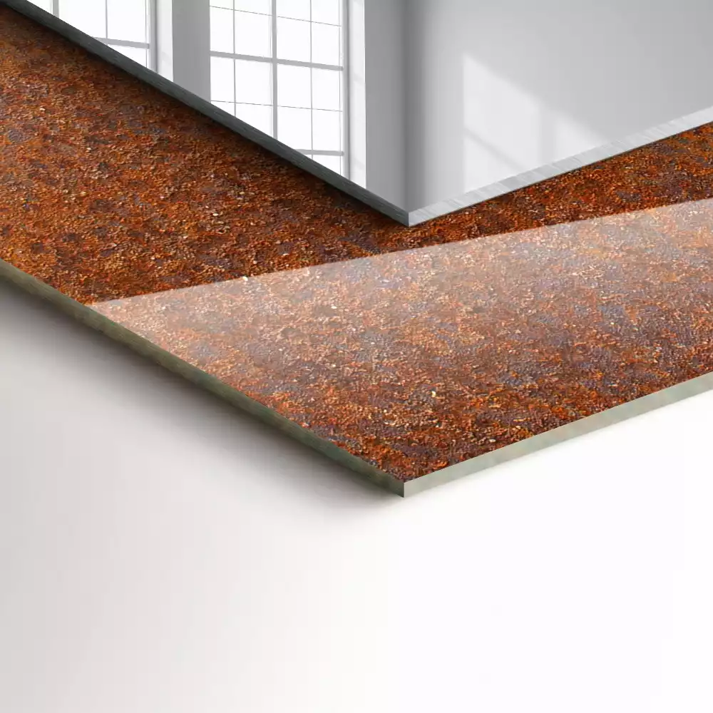 Miroir rectangulaire imprimé surface métallique rouillée