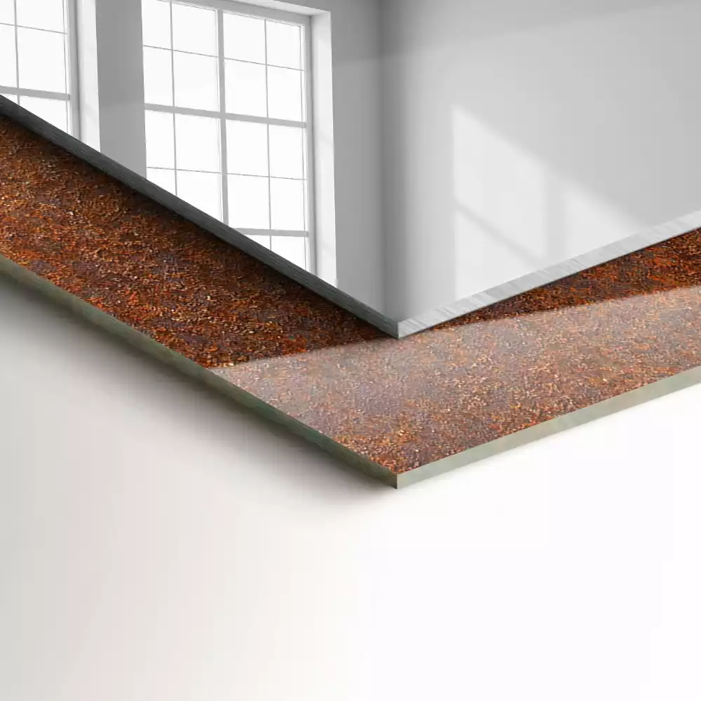 Miroir rectangulaire imprimé surface métallique rouillée
