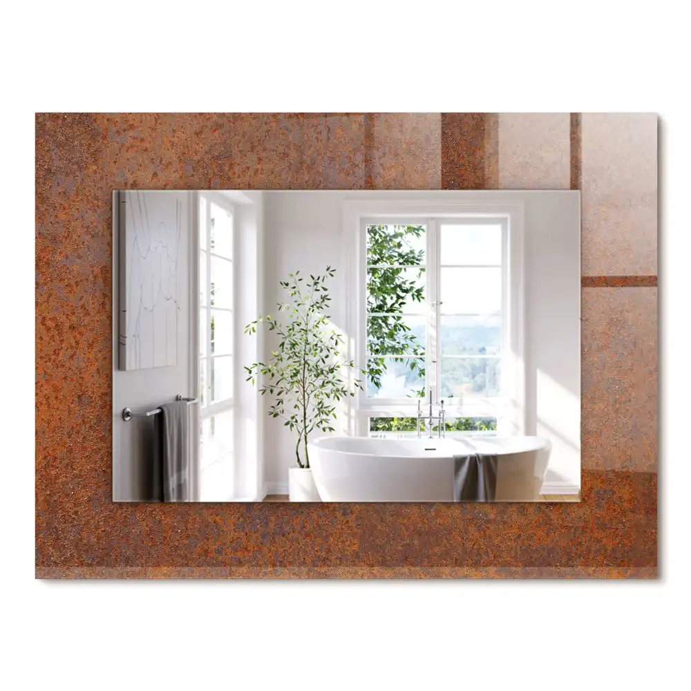 Miroir rectangulaire imprimé surface métallique rouillée