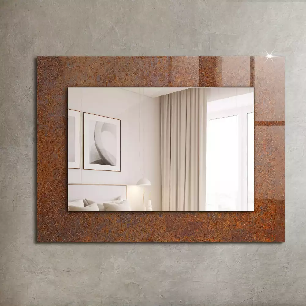 Miroir rectangulaire imprimé surface métallique rouillée