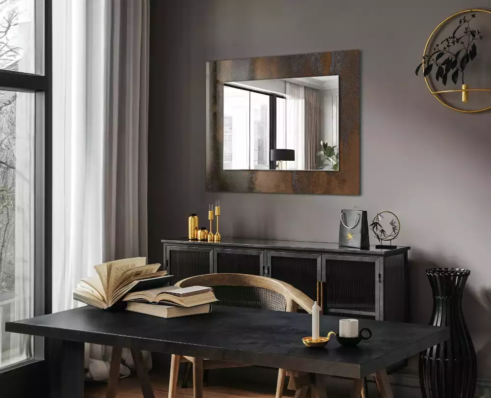 Miroir rectangulaire décoratif imprimé surface rouillée tendance