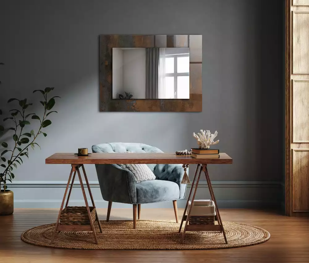 Miroir rectangulaire décoratif imprimé surface rouillée tendance