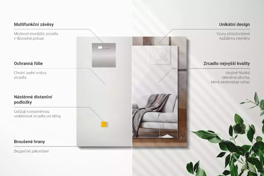 Miroir rectangulaire décoratif imprimé surface rouillée tendance