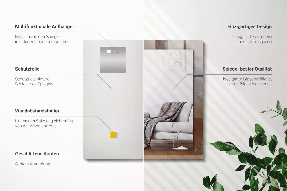 Miroir rectangulaire décoratif imprimé surface rouillée tendance