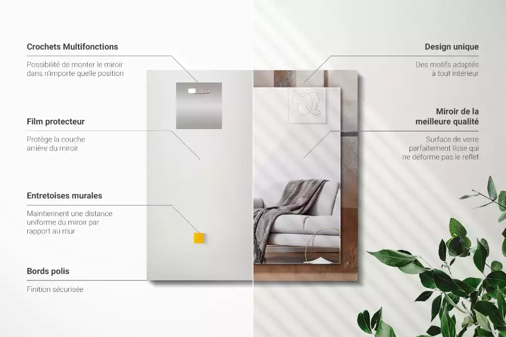 Miroir rectangulaire décoratif imprimé surface rouillée tendance