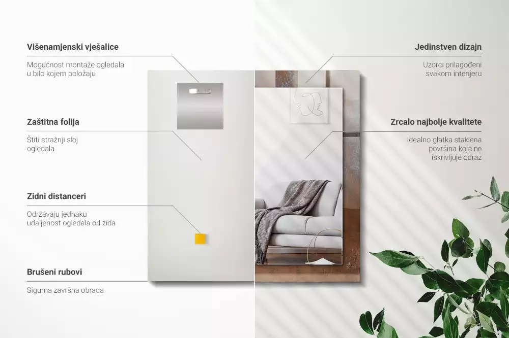 Miroir rectangulaire décoratif imprimé surface rouillée tendance