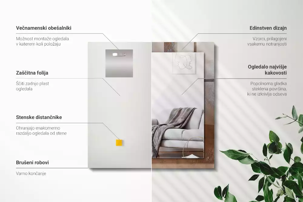 Miroir rectangulaire décoratif imprimé surface rouillée tendance