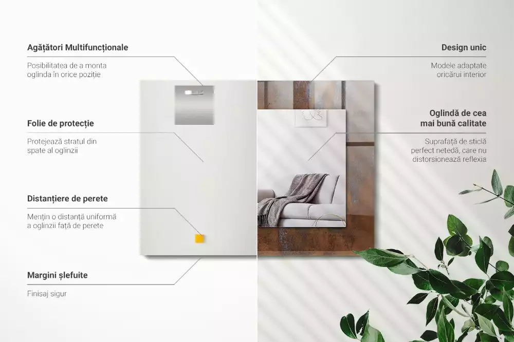 Miroir rectangulaire décoratif imprimé surface rouillée tendance