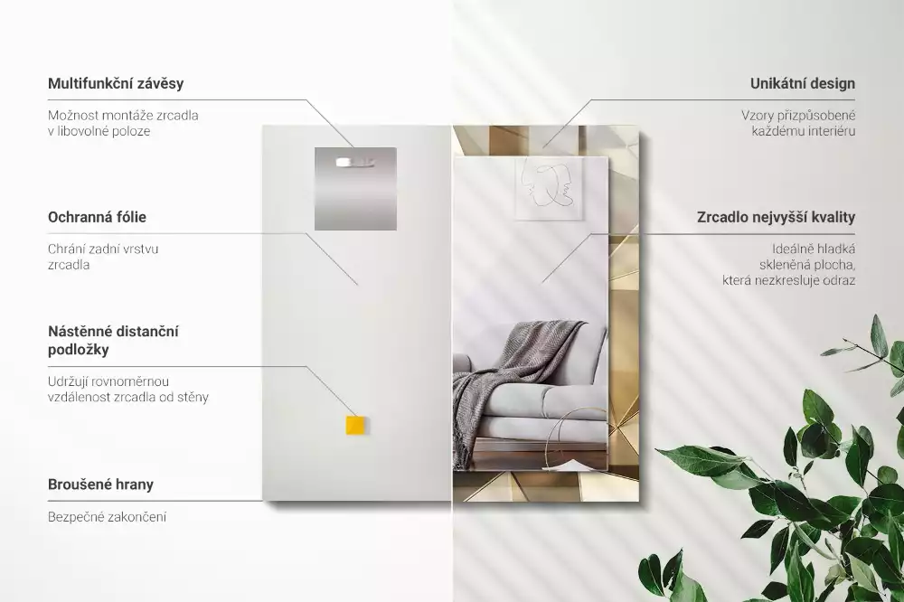Miroir rectangulaire avec cadre imprimé formes géométriques