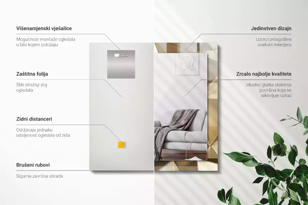 Miroir rectangulaire avec cadre imprimé formes géométriques
