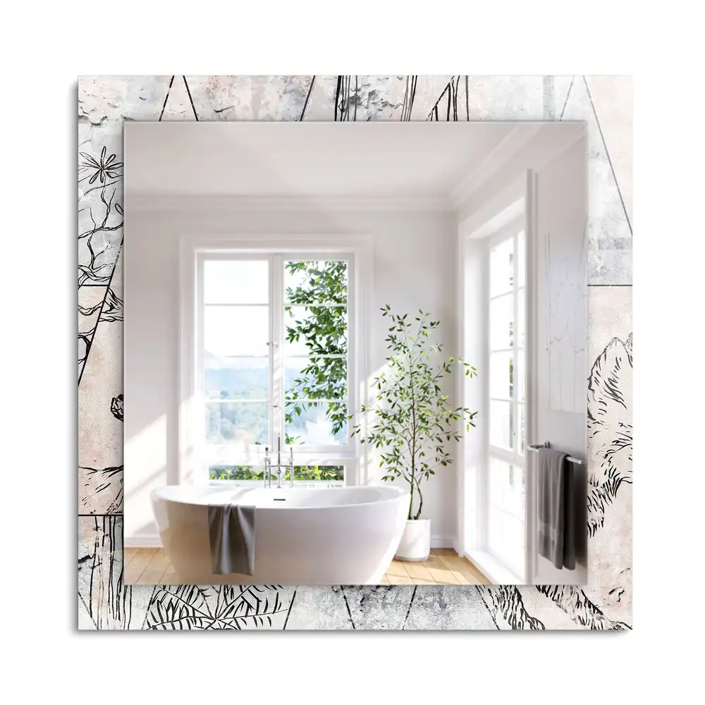 Miroir rectangulaire à cadre imprimé cerf renard et plantes