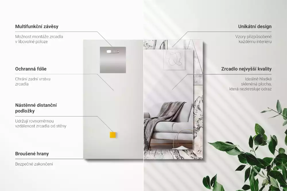 Miroir rectangulaire à cadre imprimé cerf renard et plantes