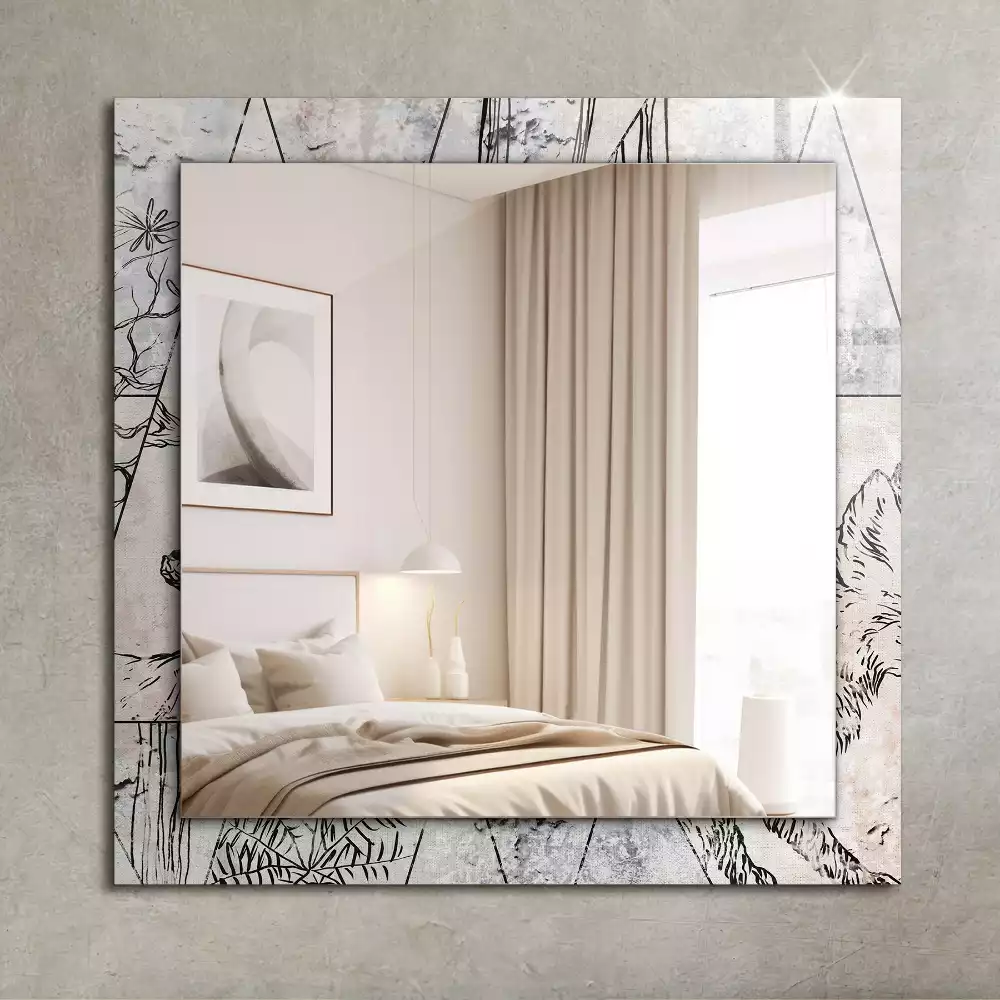 Miroir rectangulaire à cadre imprimé cerf renard et plantes