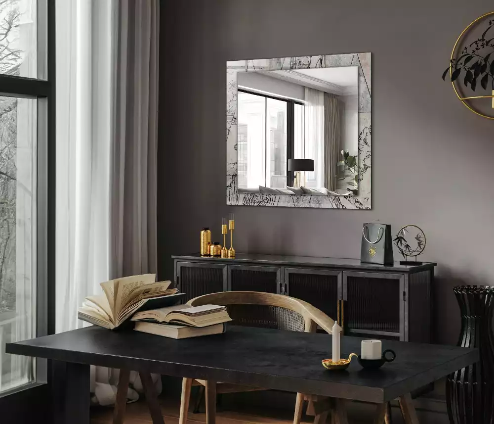 Miroir rectangulaire à cadre imprimé cerf renard et plantes
