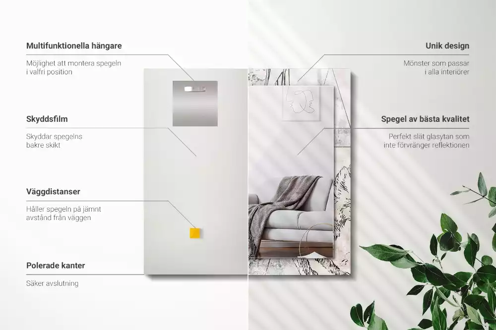 Miroir rectangulaire à cadre imprimé cerf renard et plantes