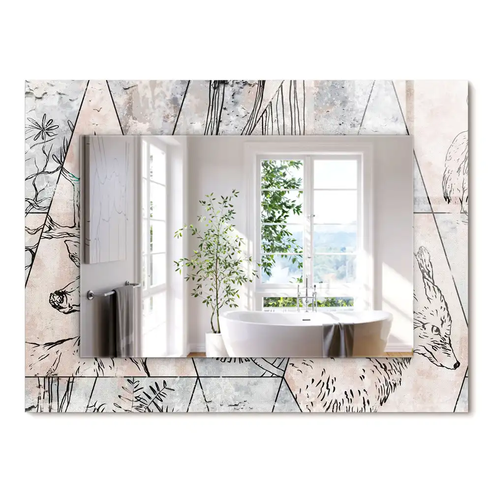 Miroir rectangulaire à cadre imprimé cerf renard et plantes