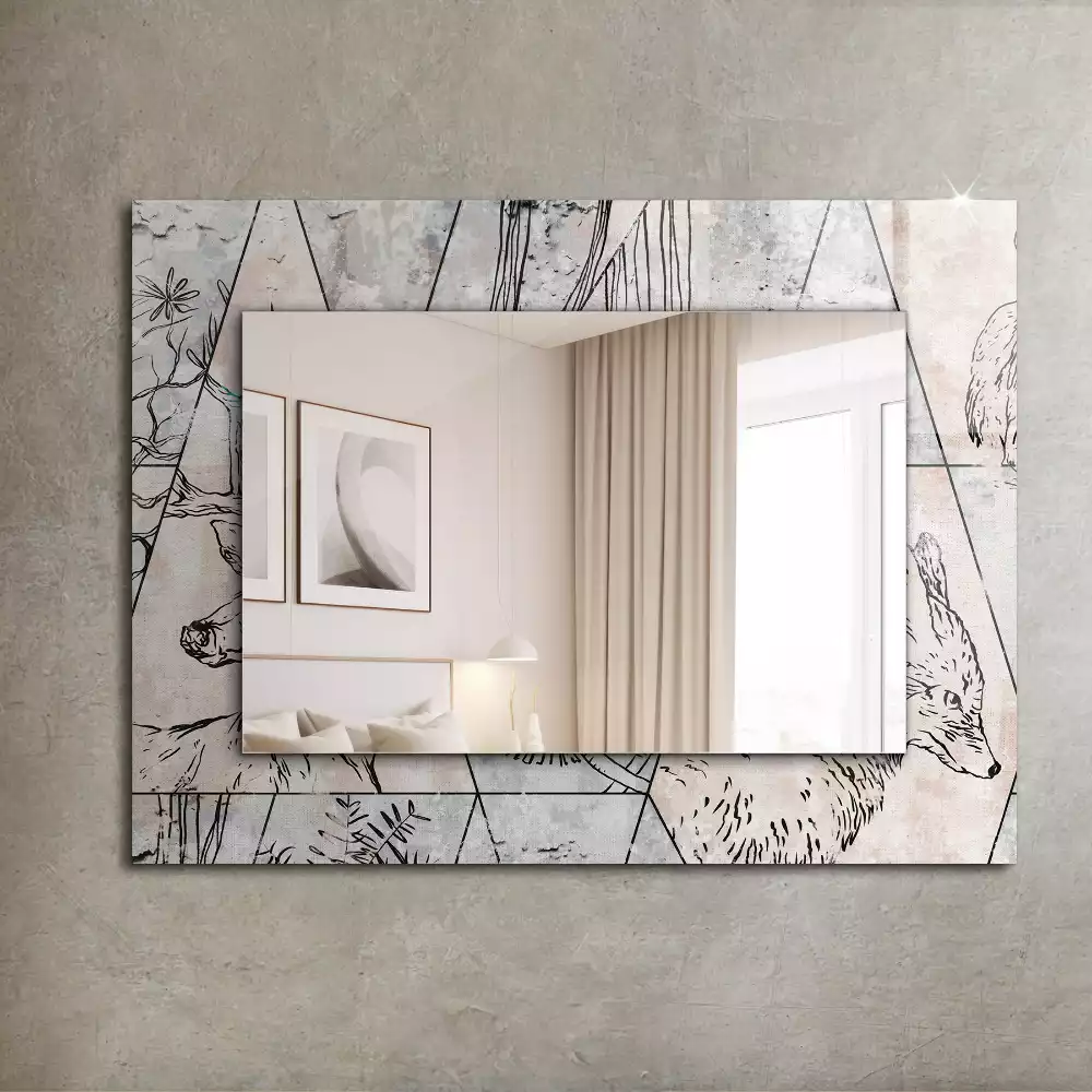 Miroir rectangulaire à cadre imprimé cerf renard et plantes