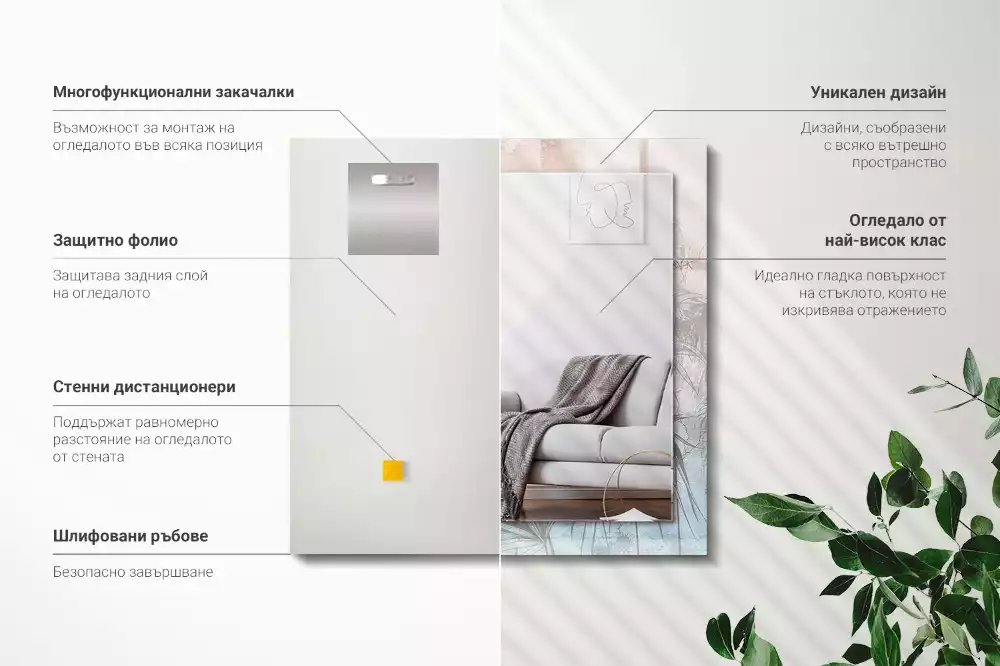 Miroir rectangulaire décoratif plantes au pastel