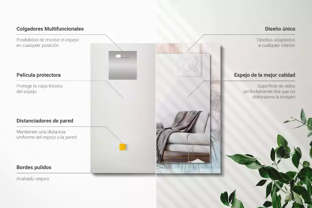 Miroir rectangulaire décoratif plantes au pastel