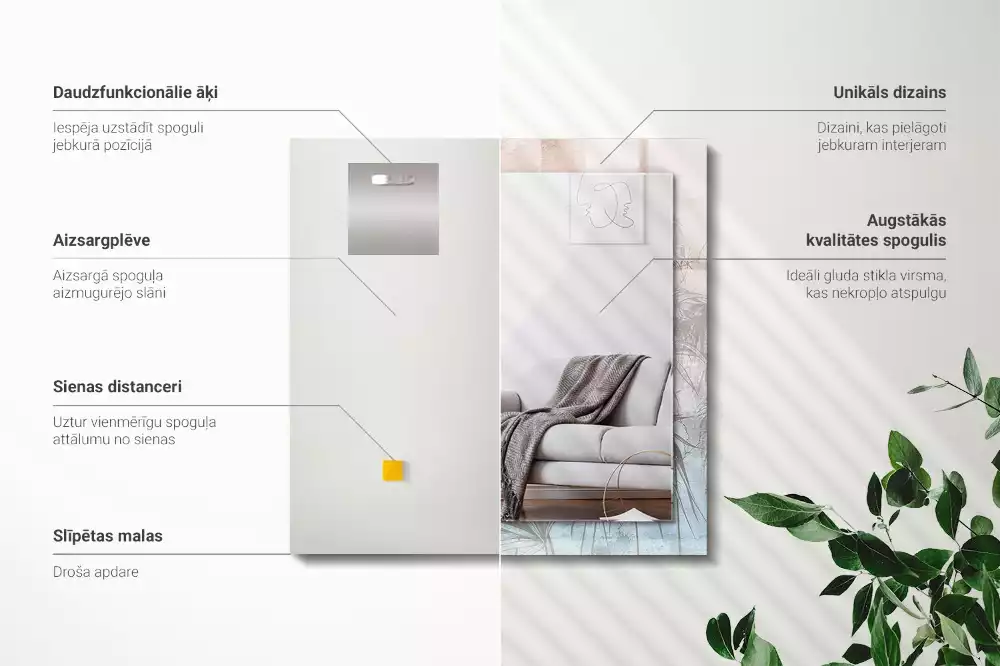 Miroir rectangulaire décoratif plantes au pastel