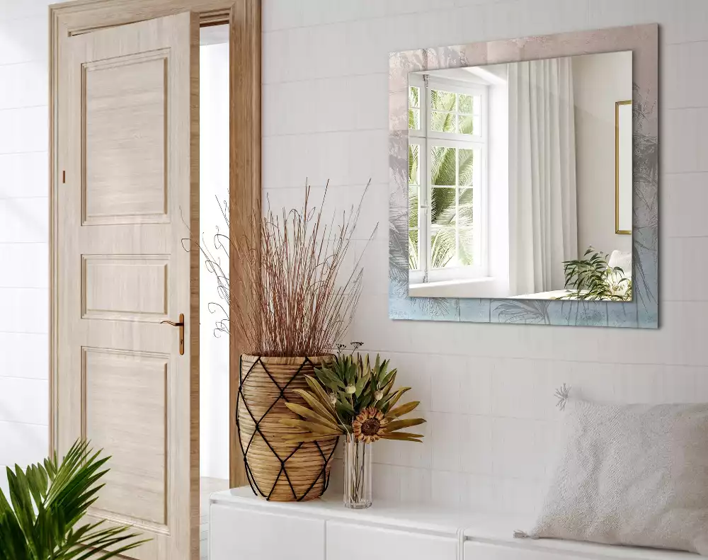 Miroir rectangulaire décoratif plantes au pastel