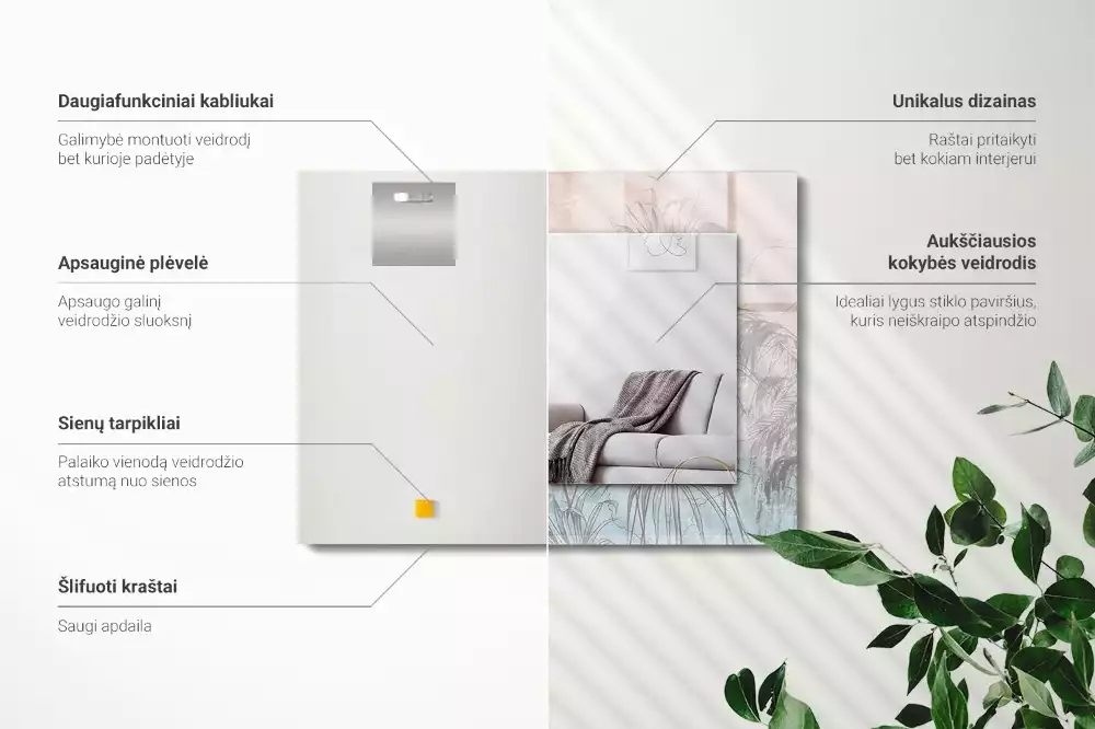 Miroir rectangulaire décoratif plantes au pastel