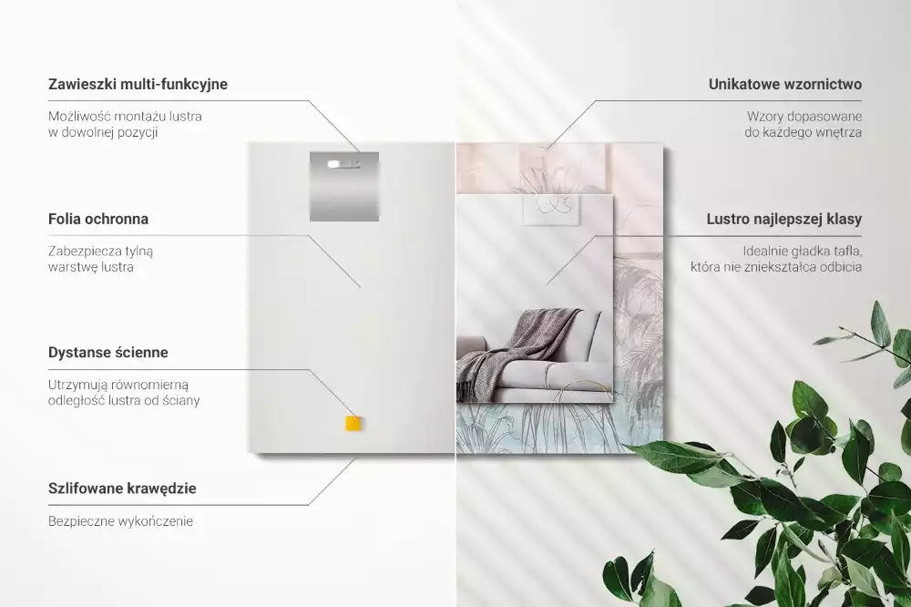 Miroir rectangulaire décoratif plantes au pastel