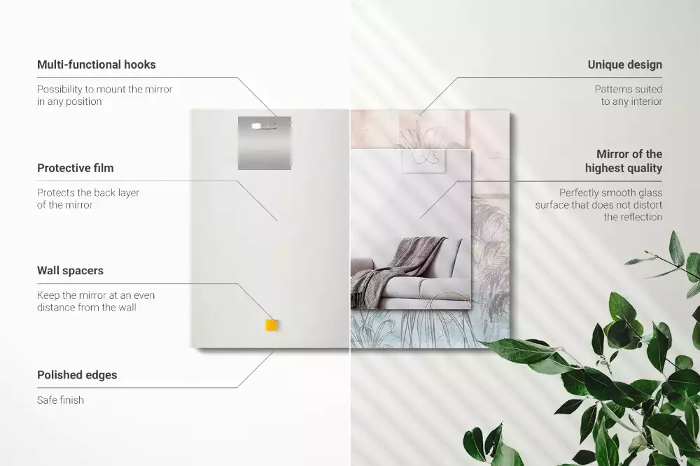 Miroir rectangulaire décoratif plantes au pastel