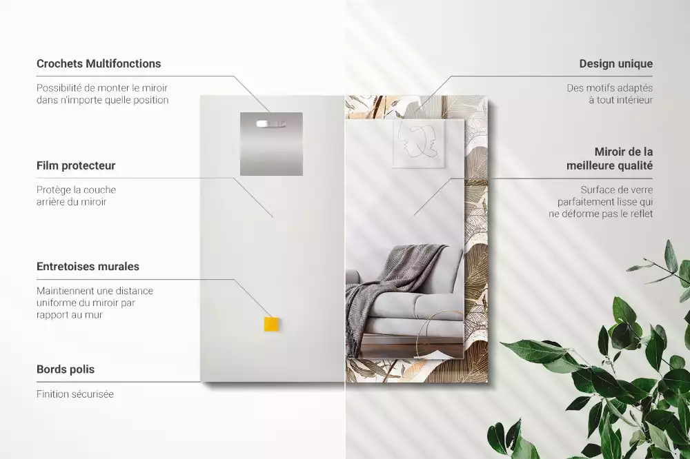 Miroir rectangulaire imprimé motif feuilles tropicales
