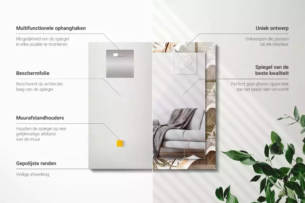 Miroir rectangulaire imprimé motif feuilles tropicales