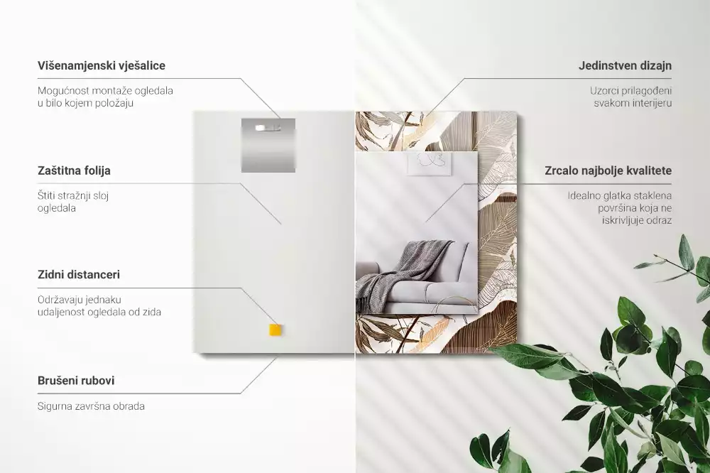 Miroir rectangulaire imprimé motif feuilles tropicales
