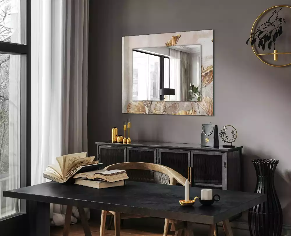 Miroir rectangulaire décoratif imprimé fleurs retro