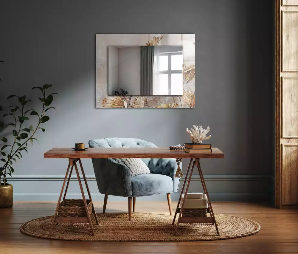 Miroir rectangulaire décoratif imprimé fleurs retro