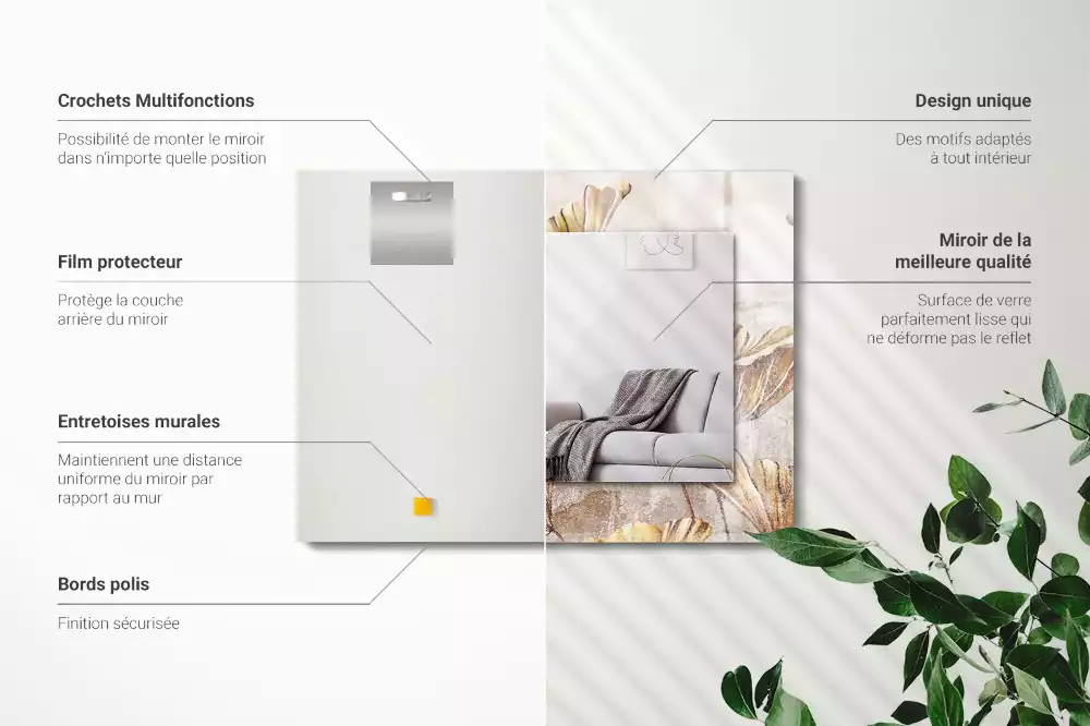 Miroir rectangulaire décoratif imprimé fleurs retro