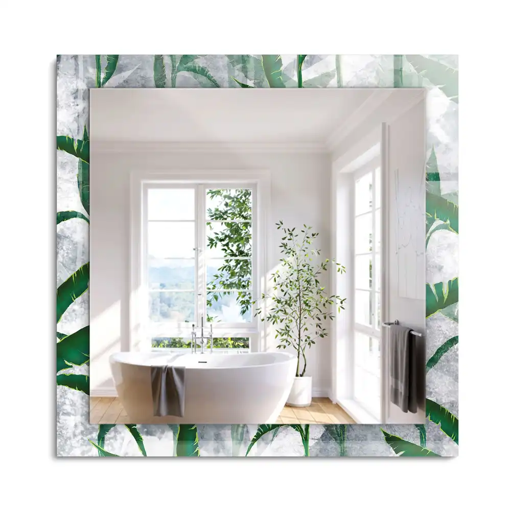 Miroir rectangulaire avec cadre imprimé plantes vertes