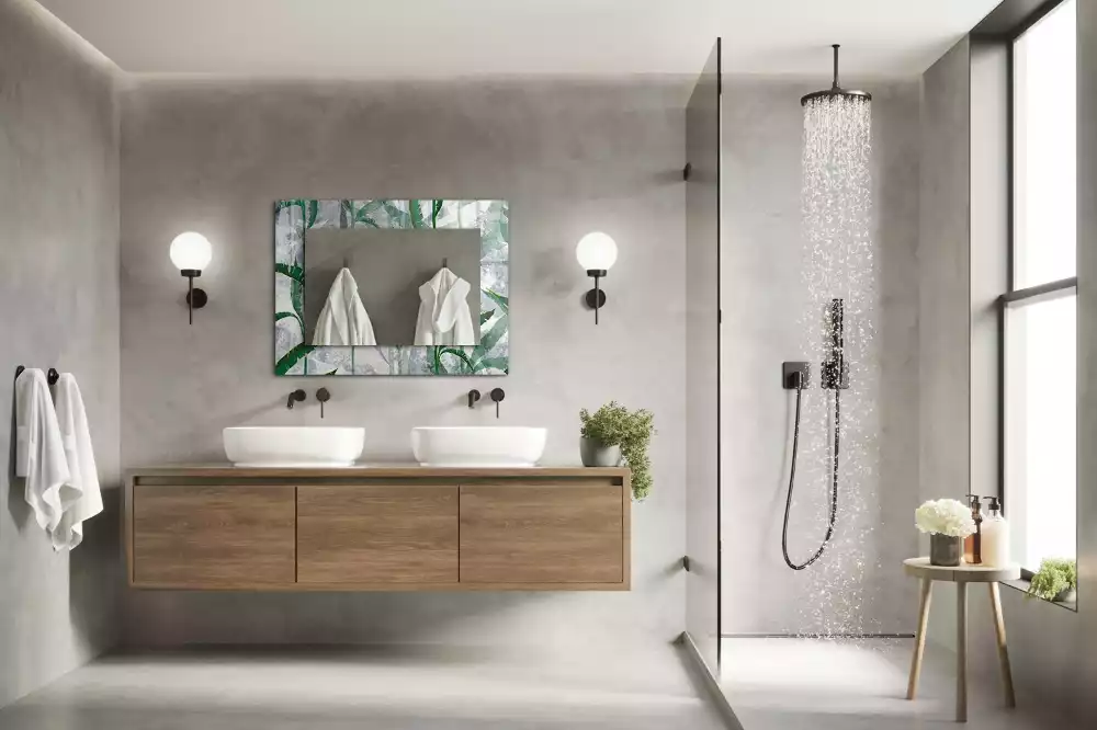 Miroir rectangulaire avec cadre imprimé plantes vertes