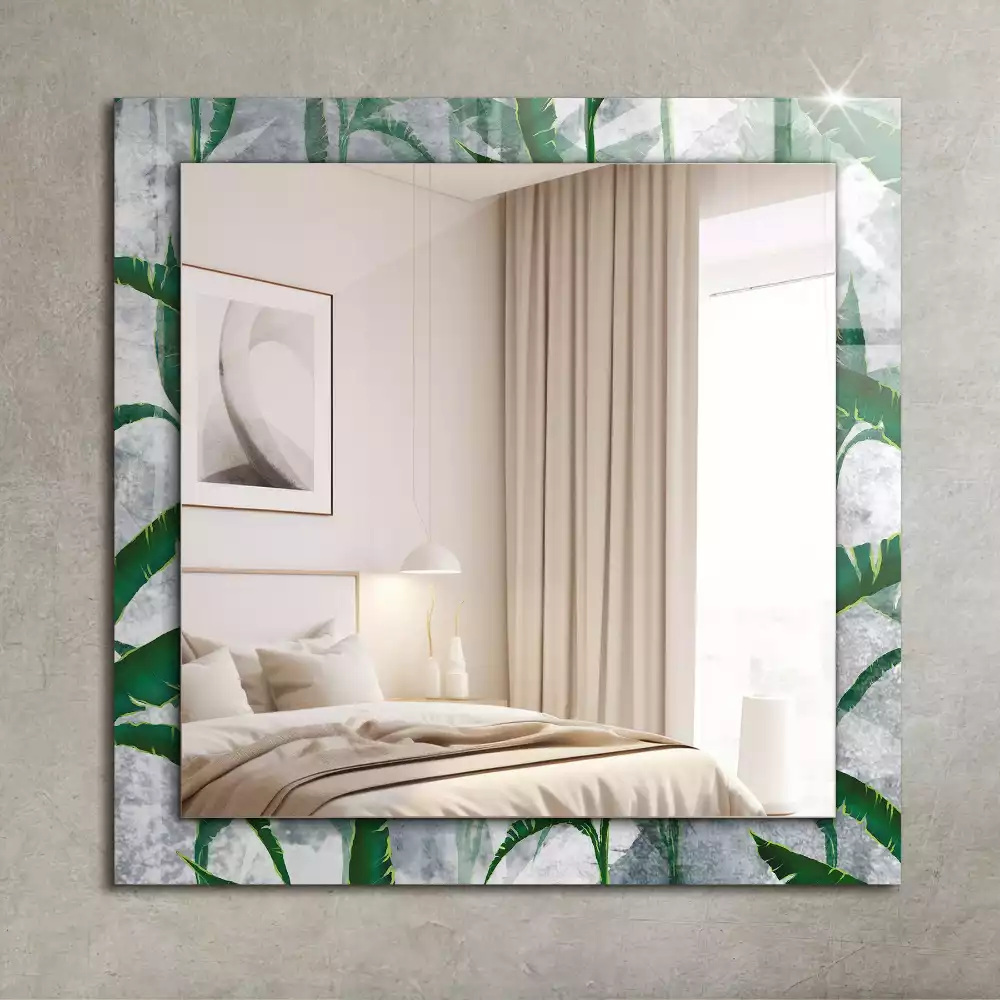 Miroir rectangulaire avec cadre imprimé plantes vertes