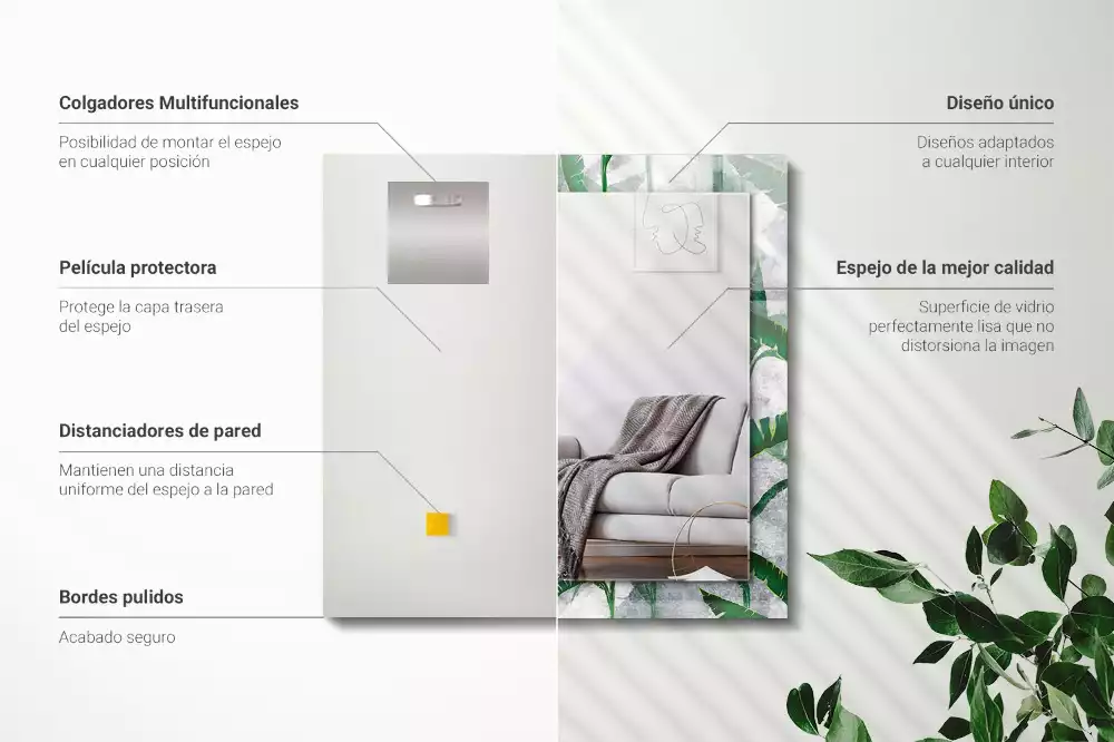 Miroir rectangulaire avec cadre imprimé plantes vertes
